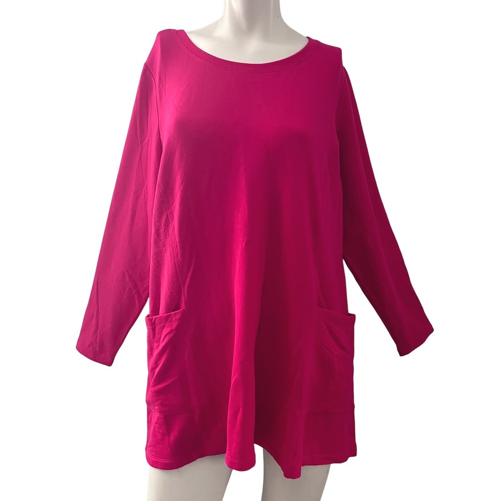 Susan Graver Fuchsia Long Sleeve Tunic with Pockets - Picture 2 of 7